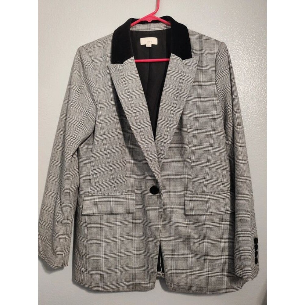 Loft women's black grey white blazer tailored jacket size 8 like new - Picture 2 of 16